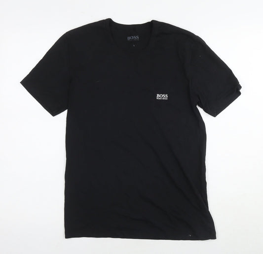 BOSS Mens Black Cotton T-Shirt Size S Roll Neck