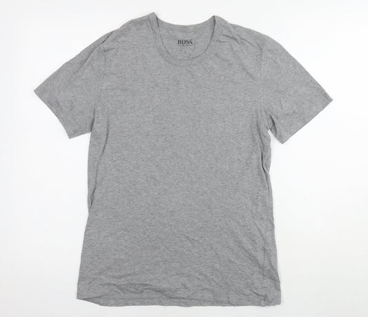 BOSS Mens Grey Cotton T-Shirt Size S Round Neck