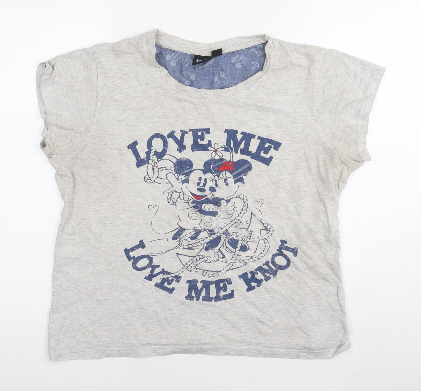 Disney Womens Grey Cotton Basic T-Shirt Size 14 Round Neck - Mickey Mouse Love Minnie Mouse Size 14-16
