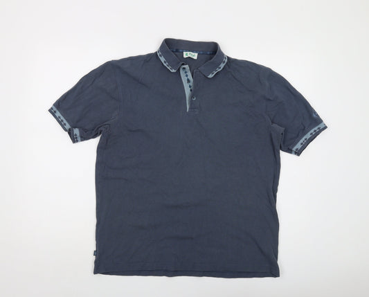 Pringle Mens Blue Cotton Polo Size M Collared Button