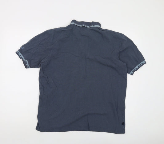 Pringle Mens Blue Cotton Polo Size M Collared Button