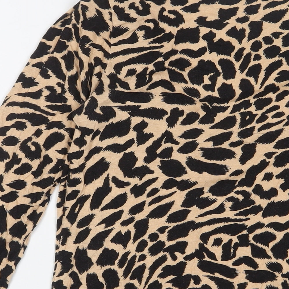 Marks and Spencer Womens Brown Animal Print Viscose Basic T-Shirt Size 8 Cowl Neck