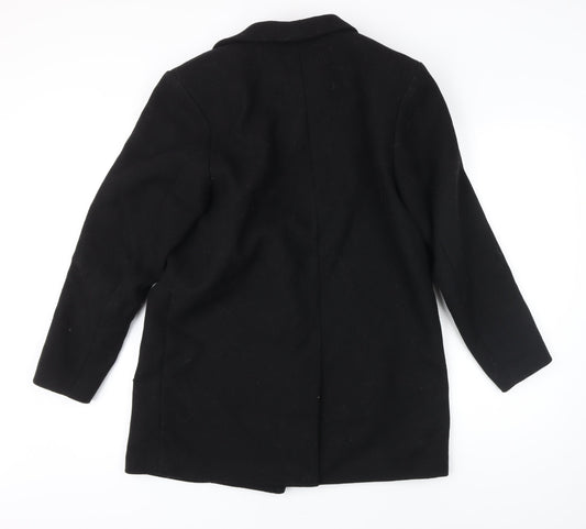 H&M Womens Black Herringbone Jacket Coat Size S Button