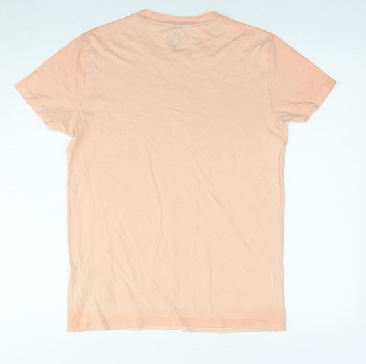 Hollister Mens Orange Cotton T-Shirt Size S Round Neck - Logo
