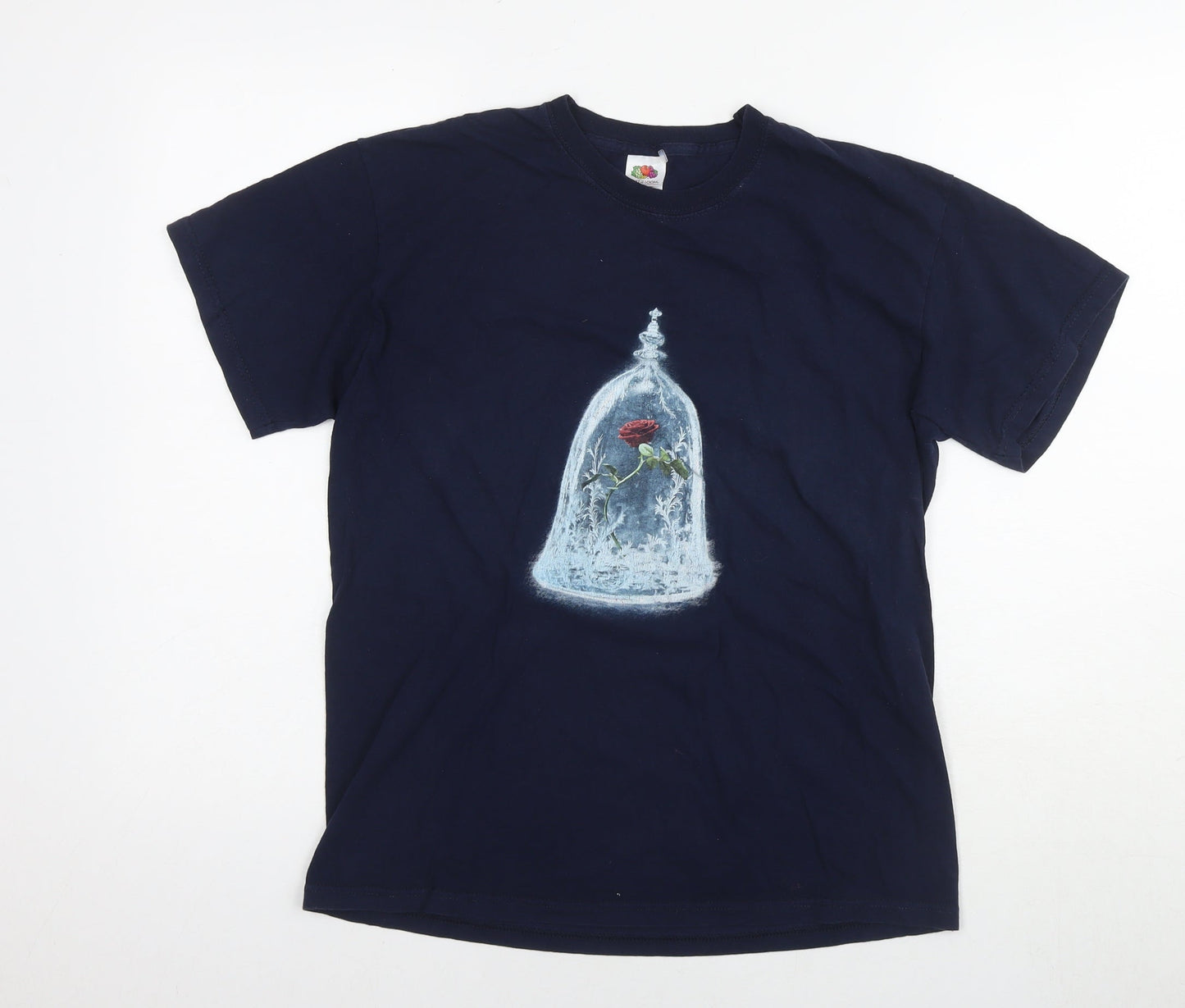 Disney Womens Blue Cotton Basic T-Shirt Size M Round Neck - The Beauty and the Beast