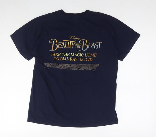 Disney Womens Blue Cotton Basic T-Shirt Size M Round Neck - The Beauty and the Beast