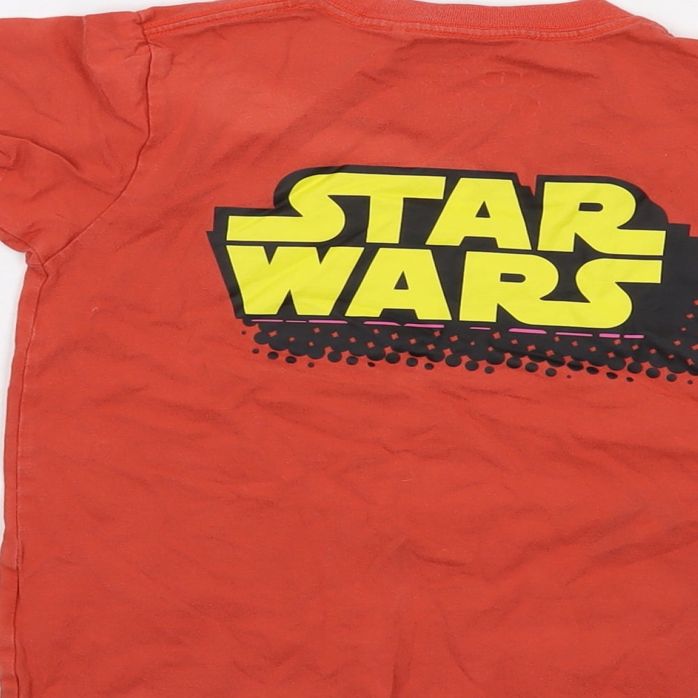Brand and care label for Star Wars girls’ orange cotton basic t-shirt, size 5-6, years crew neck pullover