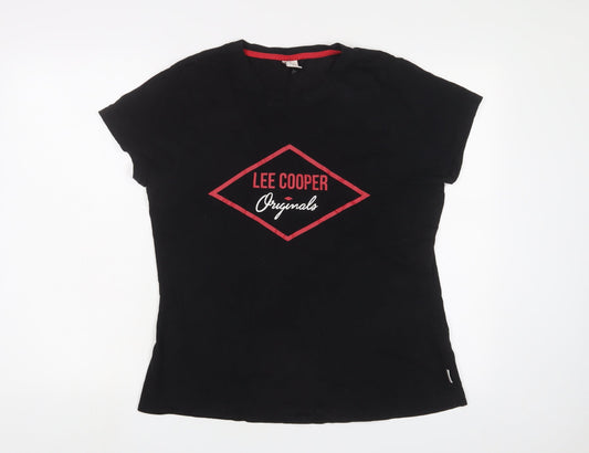 Lee Cooper Womens Black Cotton Basic T-Shirt Size 18 Crew Neck - Logo
