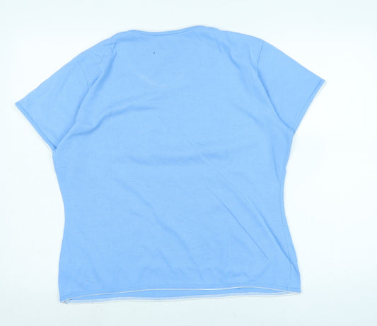 Reebok Womens Blue Polyester Basic T-Shirt Size XL V-Neck - Logo
