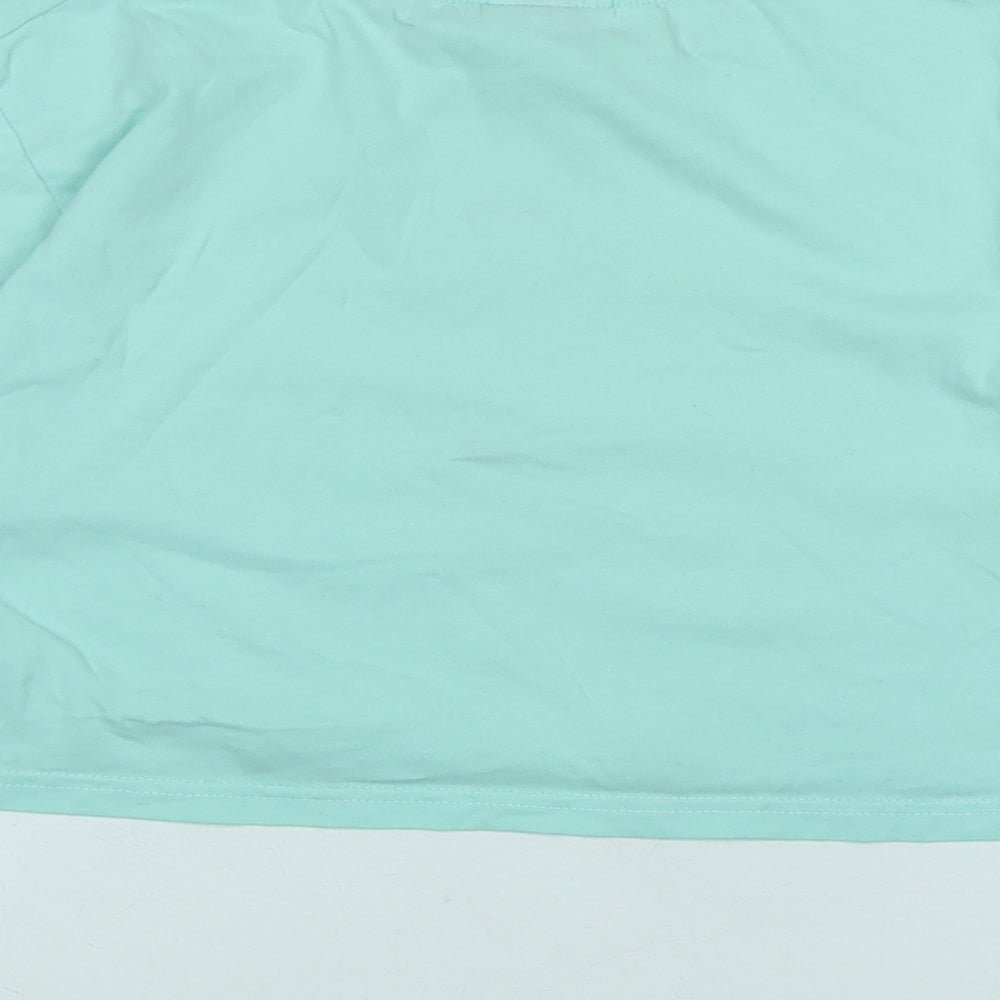 Brand and care label for Ellesse girls’ green cotton basic t-shirt, size 13-14, years crew neck - logo - ellesse