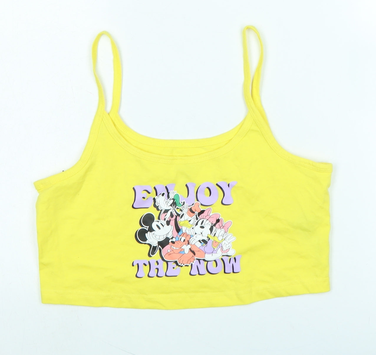 Disney Womens Yellow Cotton Camisole Tank Size S Square Neck - Logo - Enjoy the now