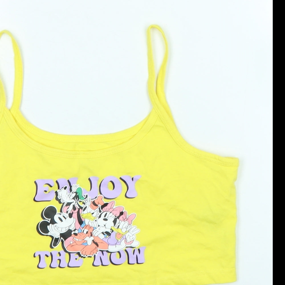 Disney Womens Yellow Cotton Camisole Tank Size S Square Neck - Logo - Enjoy the now