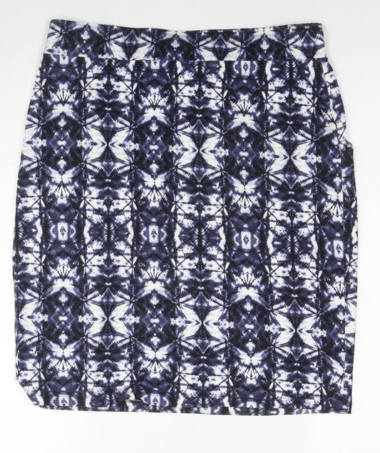 Marks and Spencer Womens Blue Geometric Viscose A-Line Skirt Size 14