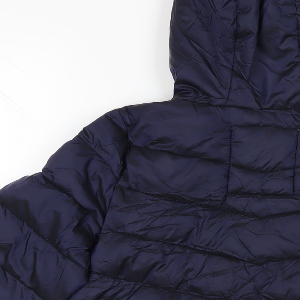 Brand and care label for Marks & Spencer boys’ blue quilted jacket, size 9-10, years zip - hooded zipped pockets
