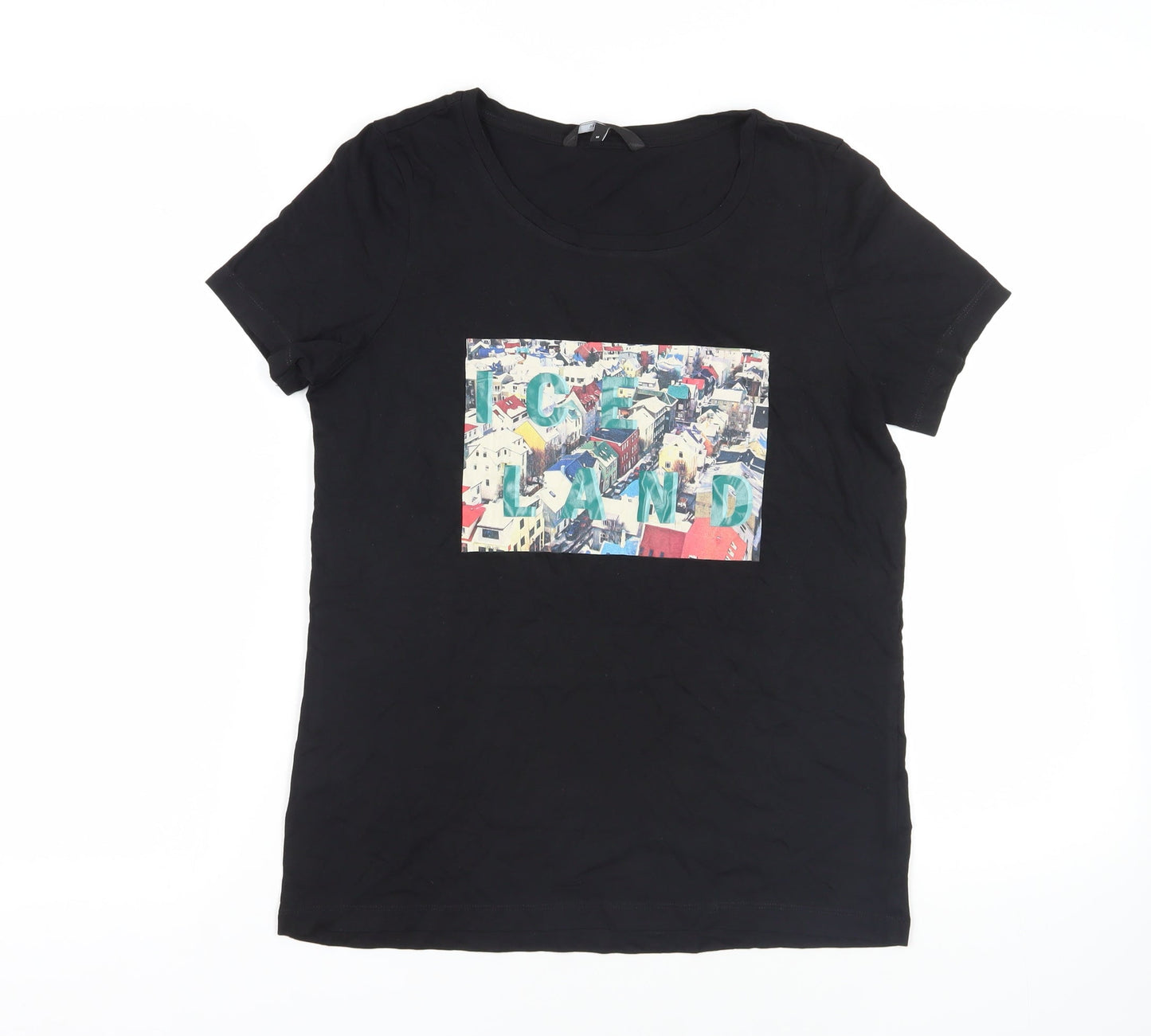 VERO MODA Womens Black Cotton Basic T-Shirt Size M Round Neck - Iceland
