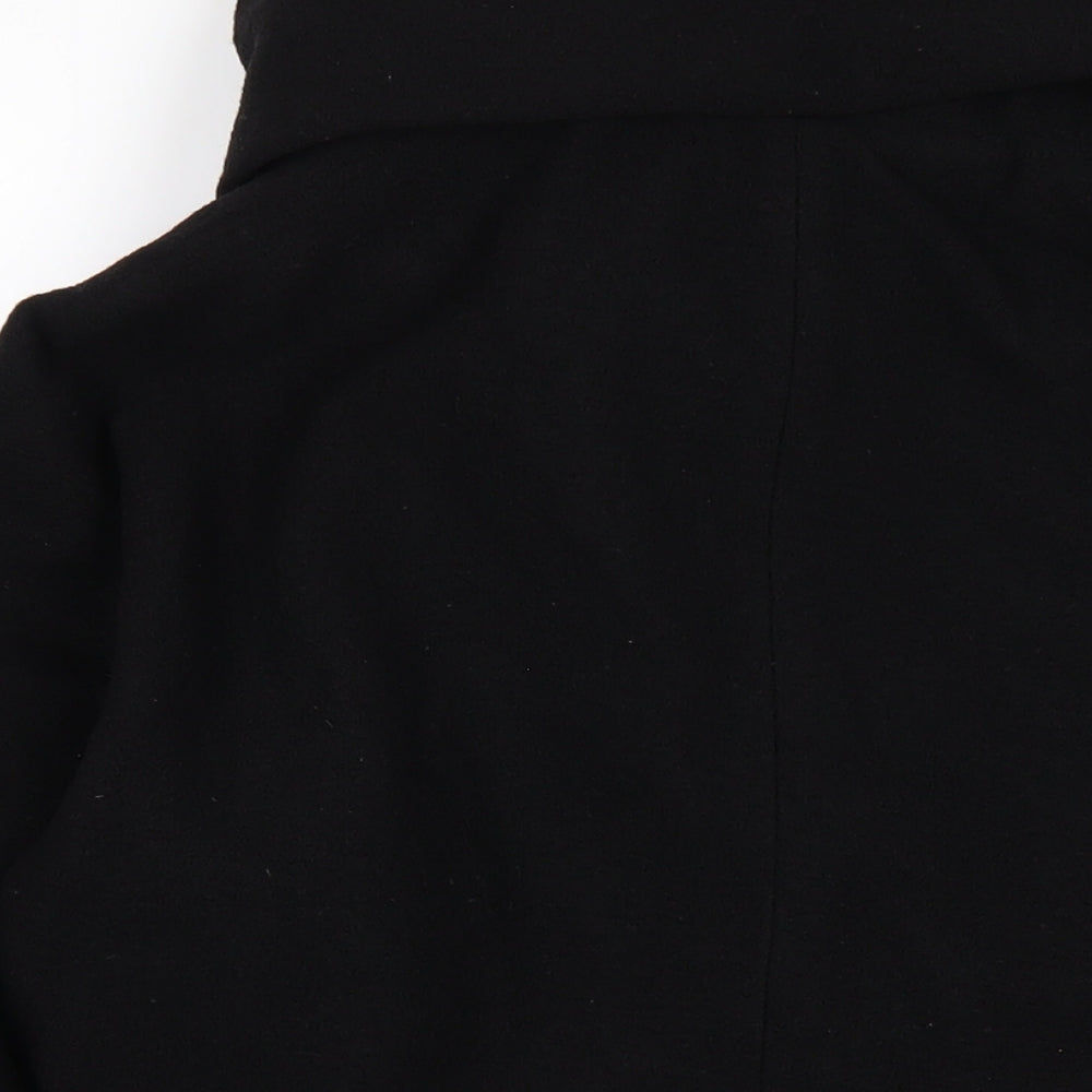 Brand and care label for French Connection women’s black pea coat coat, size UK 10, button