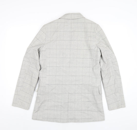 H&M Mens Grey Plaid Polyester Jacket Blazer Size XS Regular