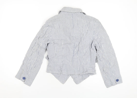 H&M Womens Blue Striped Jacket Blazer Size 8 Button