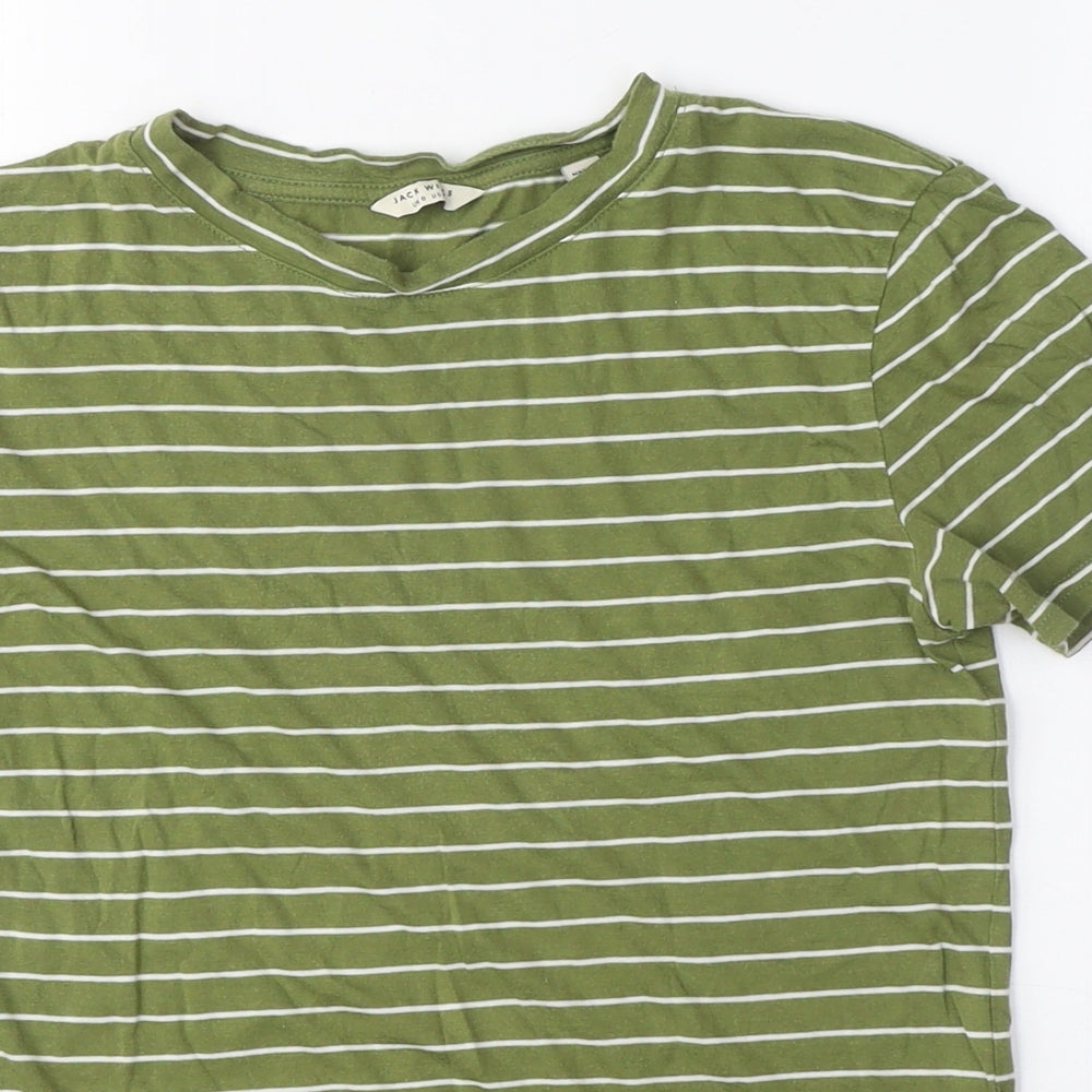 Jack Wills Unisex Green Striped T-Shirt M