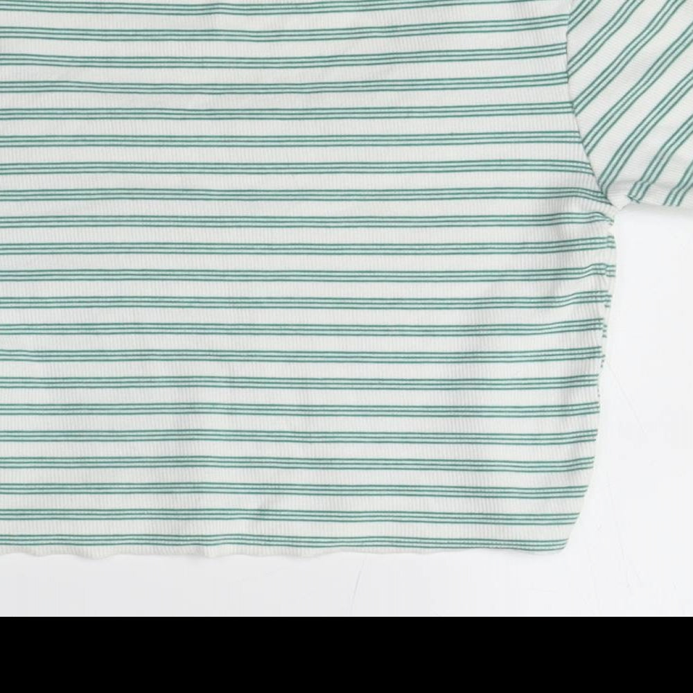 Pull&Bear Women's Green Striped Cropped T-Shirt S