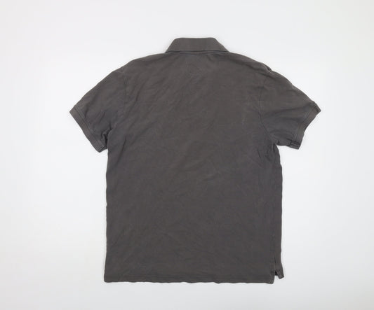 Back view of Crew Clothing Grey Cotton Polo, size M, Collared Button