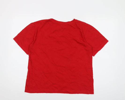 Disney Womens Red Cotton Basic T-Shirt Size 10 Crew Neck - The Winnie Pooh Christmas