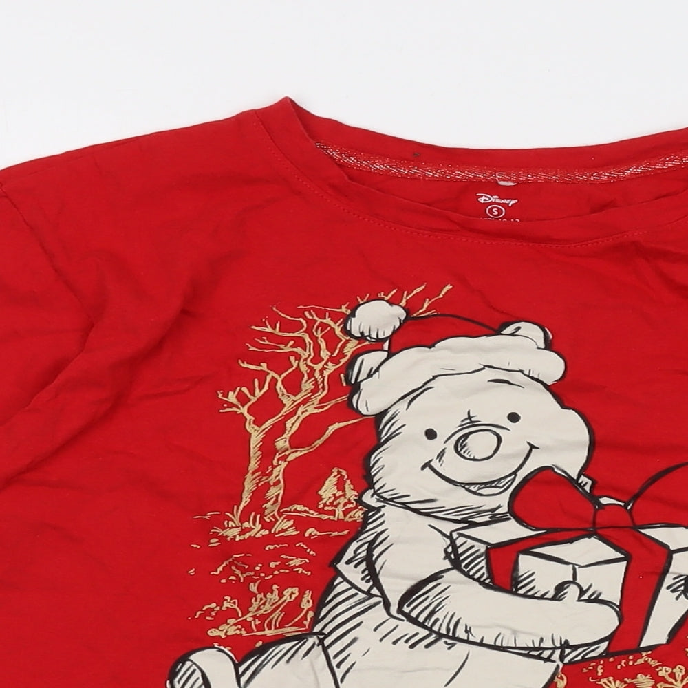 Disney Womens Red Cotton Basic T-Shirt Size 10 Crew Neck - The Winnie Pooh Christmas