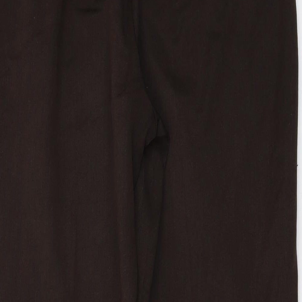 Brand and care label for Fabrizio women’s brown polyester trousers, size UK 8, 25-inch leg regular zip