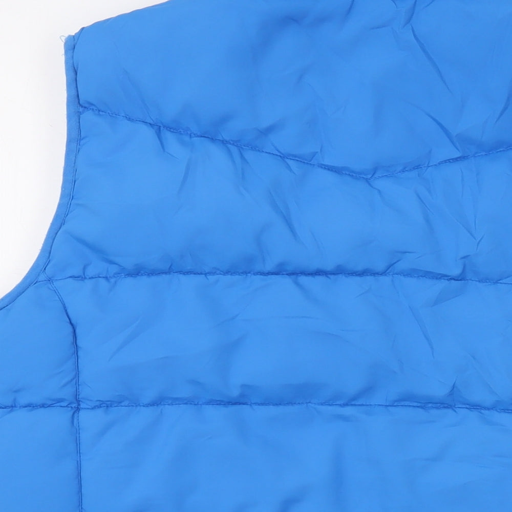 Brand and care label for Hi Gear boys’ blue gilet waistcoat, size 13-14, years zip