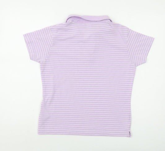 Reebok Womens Purple Striped Polyester Basic Polo Size 14 Collared