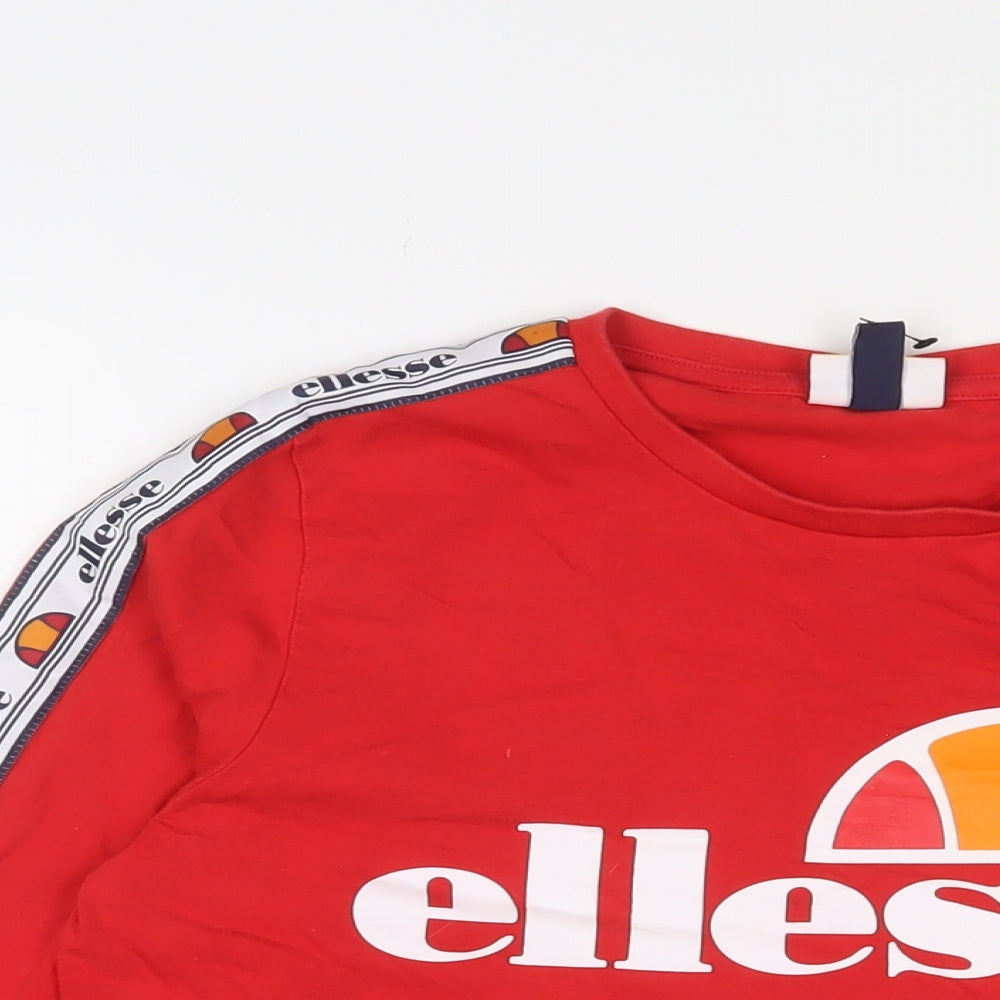 ellesse Womens Red Cotton Basic T-Shirt Size 10 Crew Neck - Logo, Embroidered