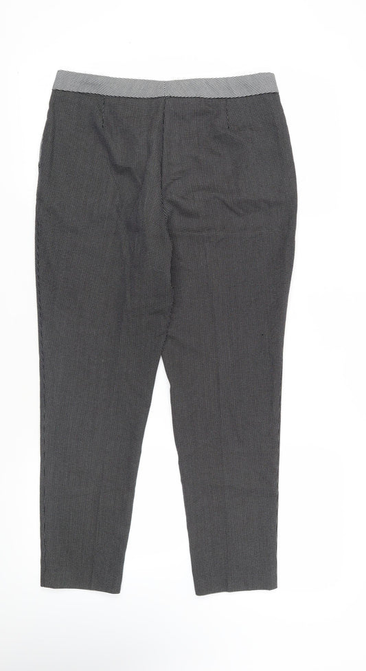 Marks and Spencer Womens Black Geometric Polyester Chino Trousers Size 12 L26 in Regular Zip