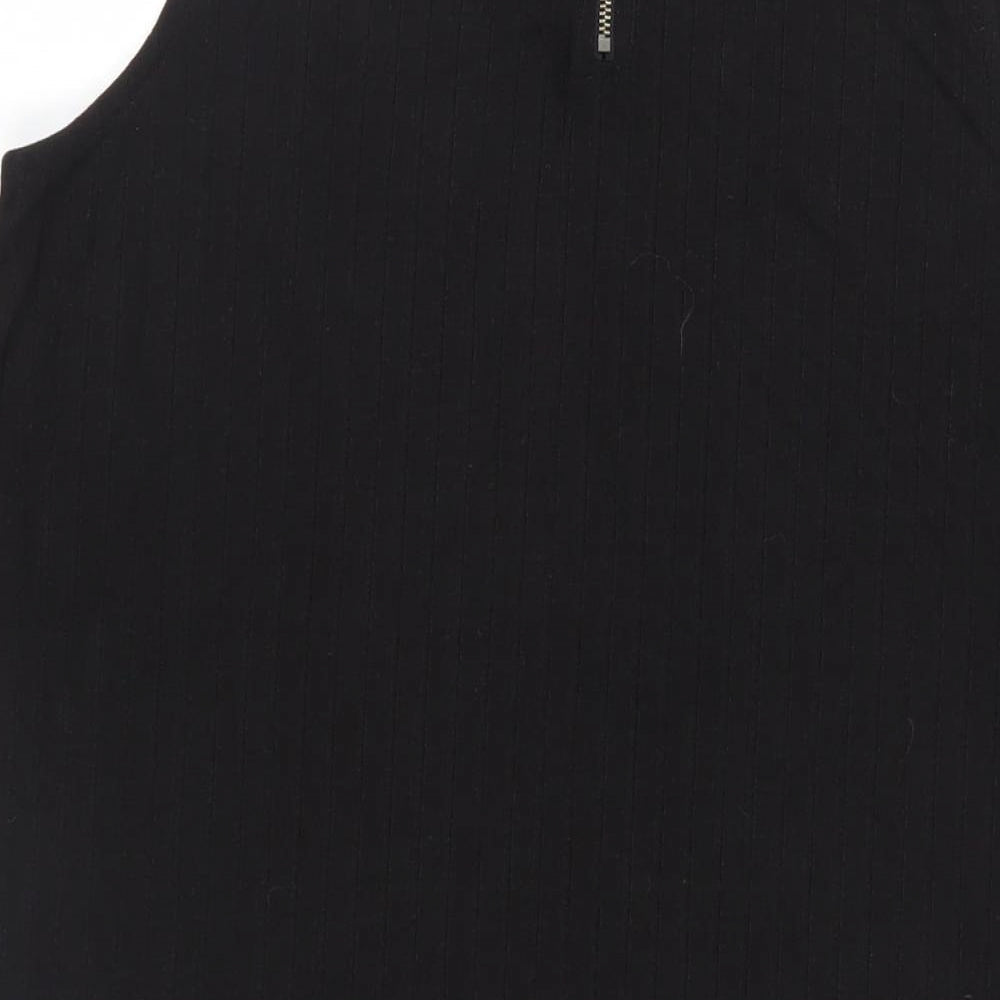 Brand and care label for ASOS women’s black viscose basic blouse, size UK 10, mock neck - ribbed