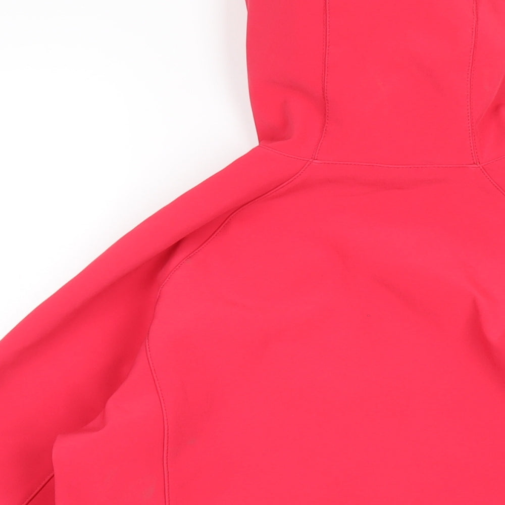 Brand and care label for Quechua girls’ pink jacket coat, size 14, years zip