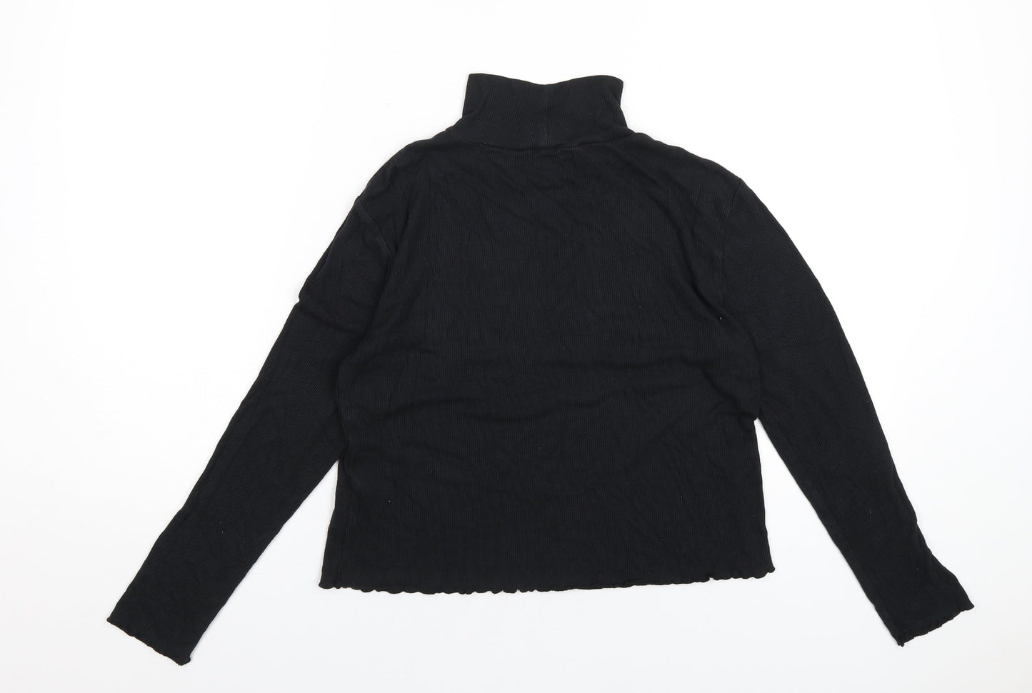 French Connection Womens Black Viscose Basic T-Shirt Size L Mock Neck