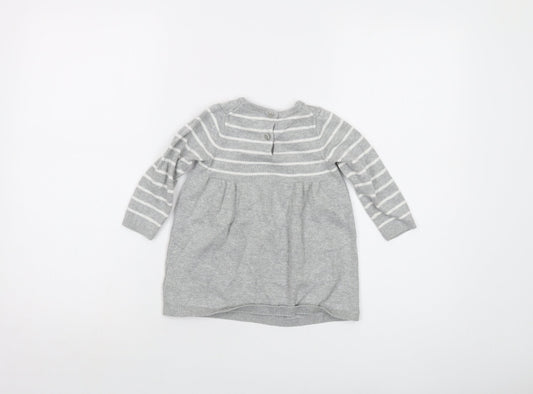 Gap Girls Grey Striped Cotton Pullover Jumper Size 18-24 Months Button