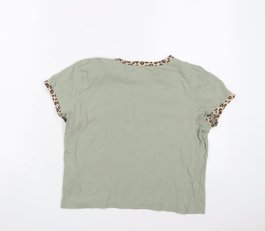 Brave Soul Womens Green Cotton Cropped T-Shirt Size S Crew Neck