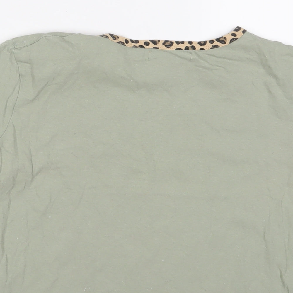 Brave Soul Womens Green Cotton Cropped T-Shirt Size S Crew Neck