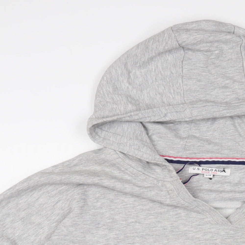 US Polo Assn. Womens Grey Cotton Pullover Hoodie Size 14 Pullover - Logo, Embroidered
