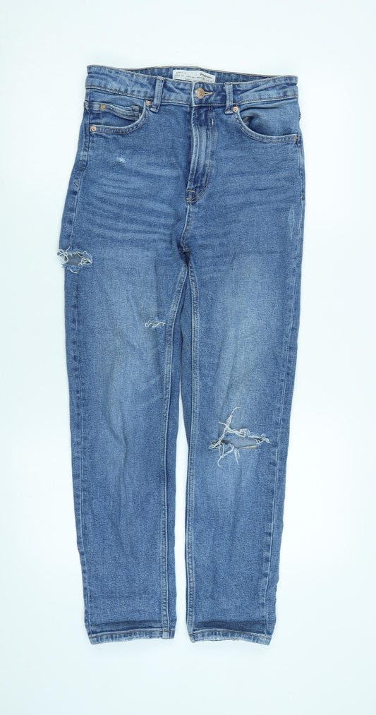 Stradivarius Womens Blue Cotton Blend Straight Jeans Size 10 L26 in Regular Zip