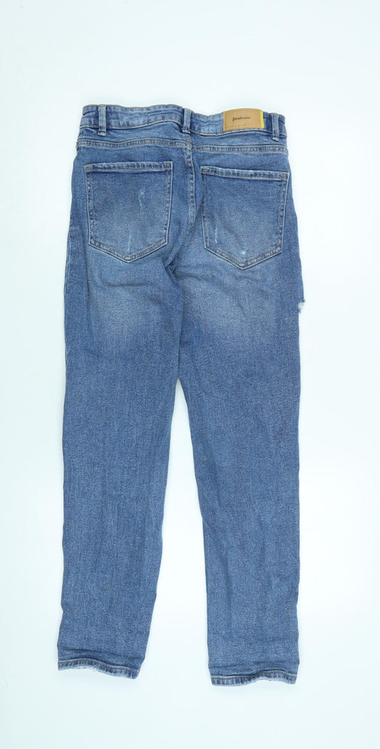Stradivarius Womens Blue Cotton Blend Straight Jeans Size 10 L26 in Regular Zip