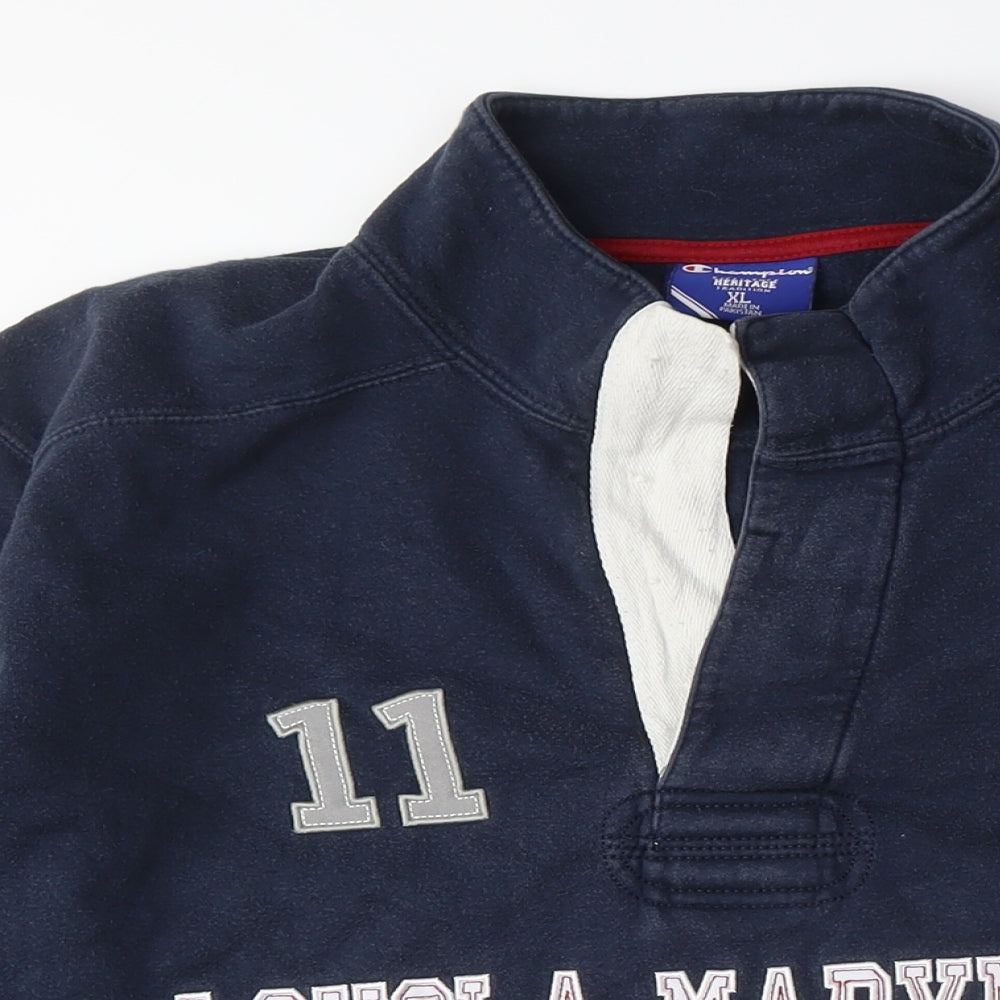 Champion Men's Blue XL Henley Sweatshirt, Logo, Graphic Print