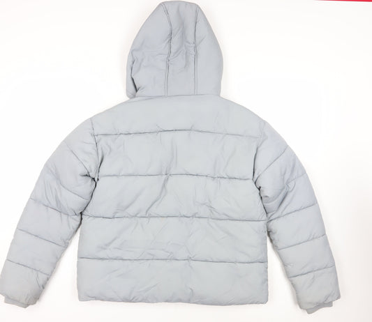 PRETTYLITTLETHING Womens Grey Puffer Jacket Jacket Size 8 Zip - Hooded