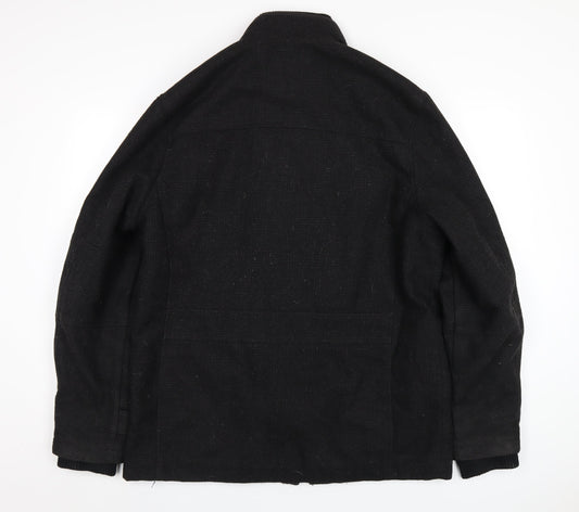 Lincoln Mens Black Pea Coat Coat Size L Zip
