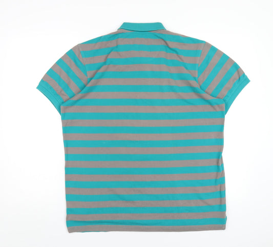 Allen Solly Mens Green Striped Cotton Polo Size XL Collared Button