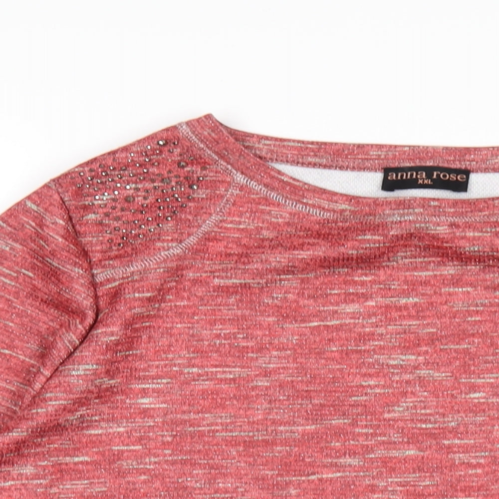 Anna Rose Womens Red Polyester Basic T-Shirt Size 2XL Round Neck
