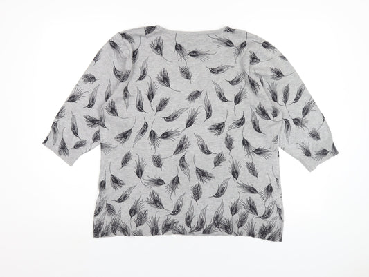 Anna Rose Womens Grey Round Neck Geometric Viscose Pullover Jumper Size 2XL - Feather Pattern