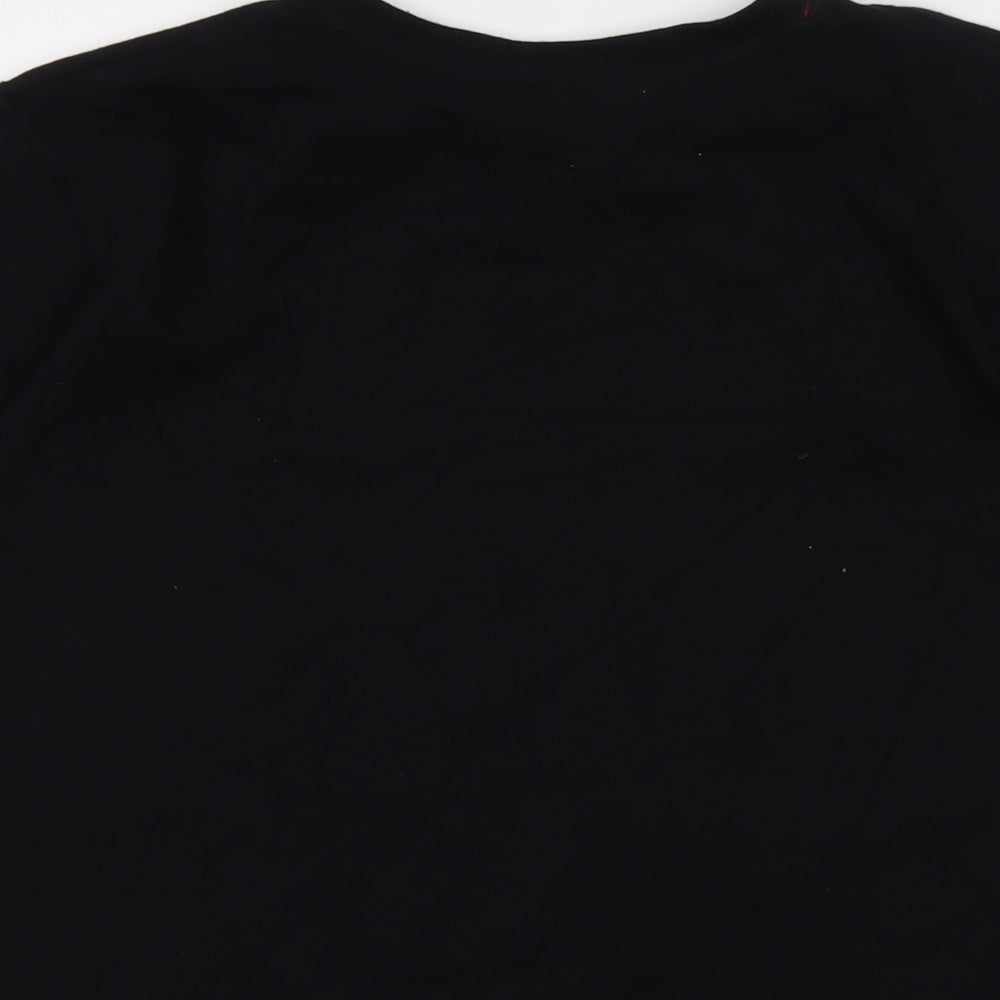 Stranger Things Boys Black Cotton Basic T-Shirt Size 14-15 Years Crew Neck Pullover - Logo