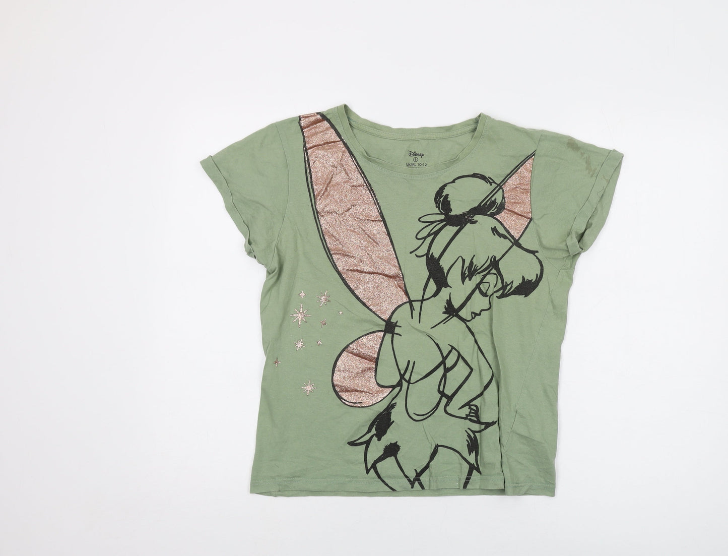 Disney Womens Green Cotton Basic T-Shirt Size 10 Crew Neck