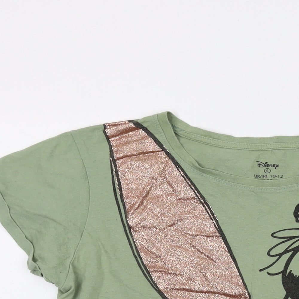 Disney Womens Green Cotton Basic T-Shirt Size 10 Crew Neck